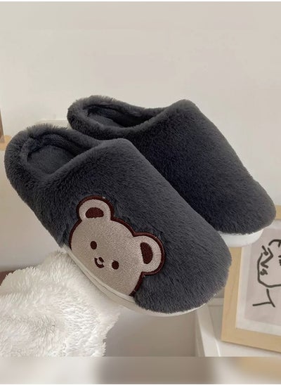 اشتري Lovely Bear Design Men Cotton Slippers  Autumn And Winter Home Indoor Non-Slip Thick Comfot Soft Bottom Warm Bedroom Slippers Dark Grey في الامارات