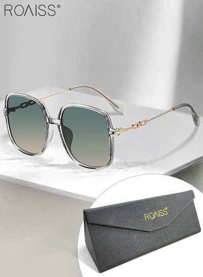 Buy Women's Square Sunglasses, UV400 Protection Sun Glasses with Gold Metal Temples, Oversize Fashion Anti-glare Sun Shades for Women with Glasses Case, 54mm, Clear in UAE