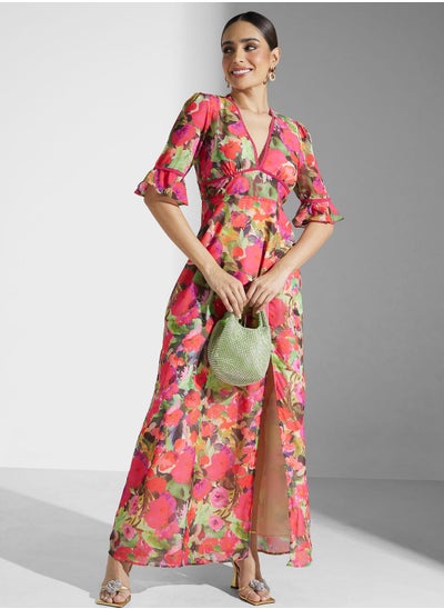 Buy Floral Printed Side Slit Dress in UAE