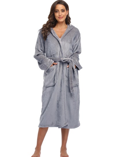 اشتري Women's Plush Hooded Bathrobe Winter Warm Robes Soft Fleece Long Robe Luxury Dressing Gown في السعودية
