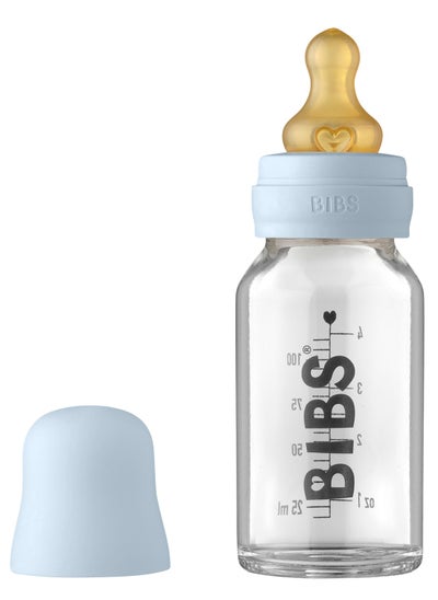 Buy Baby Glass Feeding Bottle For 0M+, 110 ml - Blue in UAE