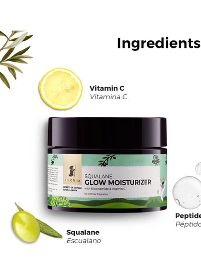 Buy Pilgrim Squalane Plant Glow Moisturizer for face with Niacinamide & Vitamin C | Moisturizer for dry skin hydration | Face moisturizer with vitamin c for glowing skin | Non-greasy | 50 gm in UAE