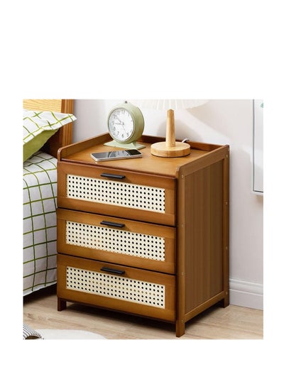 Buy Simple Bedside Table Modern Bamboo Wood Nightstand Bed Side Cabinet Mini Locker Storage Cabinet with 3 Drawers for Bedroom Living Room Bed Sofa (Brown) in UAE