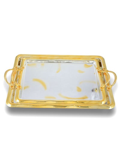 Buy 2-Piece Rectangular Luxury Serving Tray, Large 48cm x 31cm & Medium 41cm x 27cm, Steel, Silver & Gold in UAE