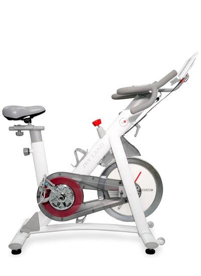 Buy Smart Exercise Bike With Silent Belt Drive System| Fully Adjustable Cycling Bike With Bluetooth, App Connectivity For Home Cardio Workout Fitness, White in UAE