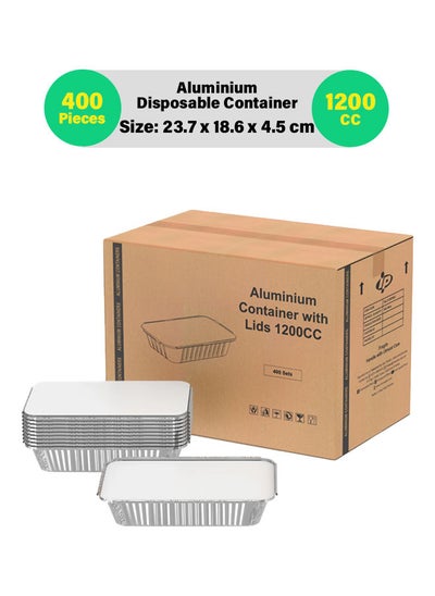 Buy 400-Pcs Disposable Aluminum Food Containers with Lid 1200 CC in UAE