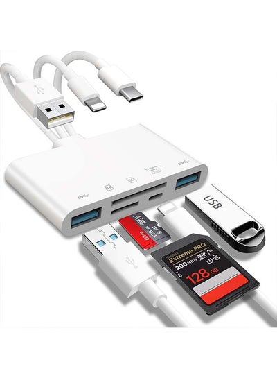 Buy 5-in-1 Memory Card Reader, USB OTG Adapter & SD Card Reader for i-Phone/i-Pad, USB C and USB A Devices with Micro SD & SD Card Slots, Supports SD/Micro SD/SDHC/SDXC/MMC in Saudi Arabia