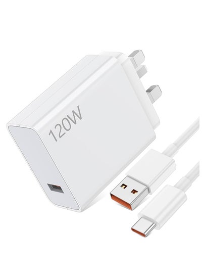 اشتري شاحن سريع 120 وات وكابل لهواتف شاومي،  كابل6A/1M 120W USB C  ، شحن تربو لهواتف شاومي 14 الترا 13T Pro 13 12T 12 11T لـ Redmi Note 12 Pro Mi11 لـ POCO في السعودية