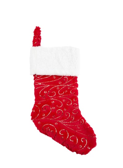 Buy Christmas Plush Stocking Red/Gold 48cm in UAE