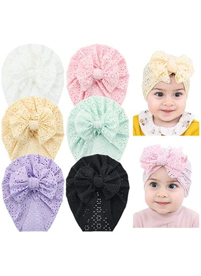 Buy Breathable Soft Big Bow Turban Hats, Beanie Caps Headwraps for Baby Girls Infants Toddlers Cute Toddler Cap Baby Turban Hats Turban Bun Knot 6 Pack in Saudi Arabia