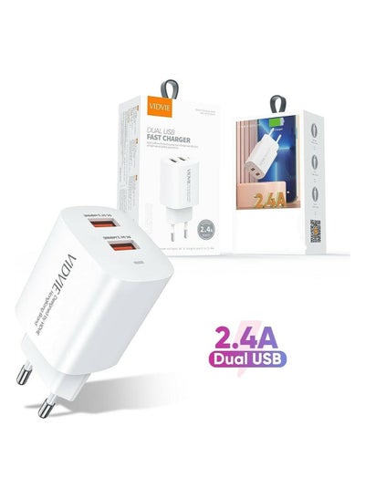 Buy VIDVIE Dual USB Fast Charger PLE250 Lightning (White) in Egypt