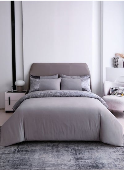 Buy Premium 6 Pieces King Size Duvet Cover with Velvet Decor, Light Gray in UAE