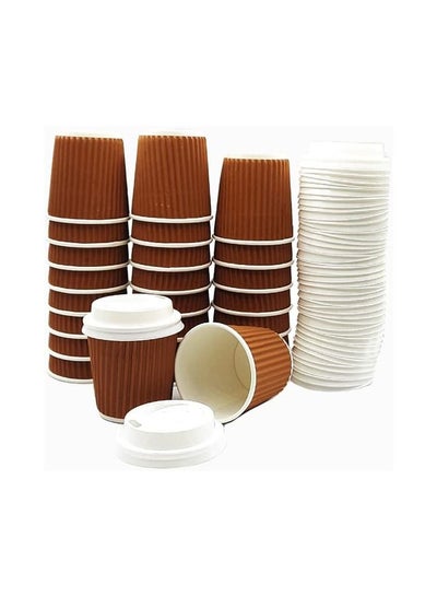Buy Disposable Ripple Cup Brown 4 Ounce With Lid Kraft Hot Tea Coffee Kahwa Hot Drinks & Natural Brown 50 Pieces in UAE