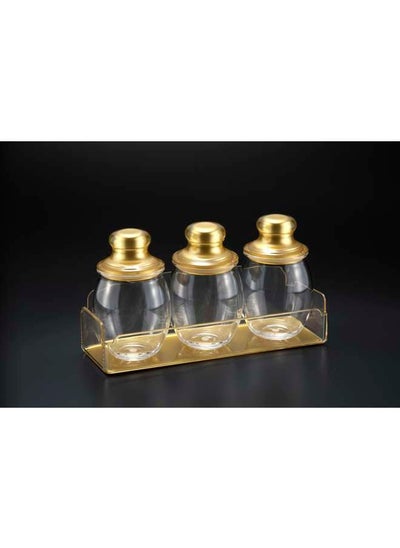 Buy Acrylic 3 Jars Set With Tray Golden in UAE