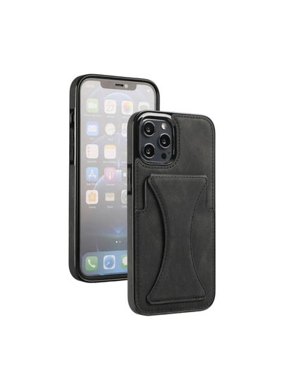 Buy Luxury Leather Card Wallet Holder Phone Cover iPhone 13 Pro Black in UAE