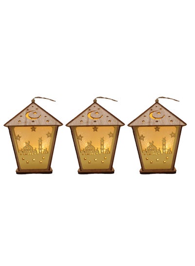Buy 3 Pcs Wooden Ramadan Lantern Ramadan Mubarak Decoration Light Eid Decoration Lantern Lamp For Indoor And Outdoor Use Decoration Ramadan Light 18X13CM in UAE