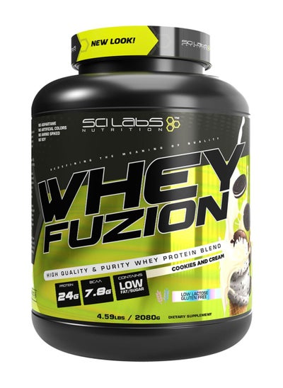 Buy Whey fuzion cookies and cream, whey protein,  24g protein, gluten free, low sugar, low fat , 69 scoops, 2080g. in UAE