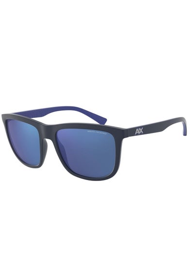 Buy Armani Exchange Classic Square Sunglasses, Matte Blue with Blue Mirrored Lenses AX4093SF 829555 Lens Size: 56mm in UAE