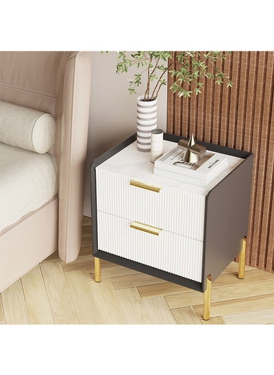 Buy Wisfor White Nightstand with Drawers: Sintered Stone Tabletop Wooden Bedroom Bedside Table with 2 Drawers Golden Legs Elevated Sofa End Table in UAE