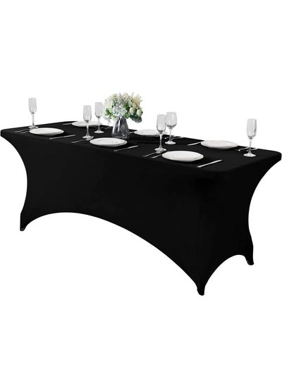 Buy Spandex Tablecloth 6ft, Universal Fit Stretch Spandex Tablecloth, Wrinkle Resistant Elastic Stretchable Tablecloth Cover for Parties, Banquets, Weddings and Events (Black) in UAE