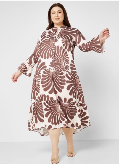 Buy Button Down Printed Tiered Dress in UAE