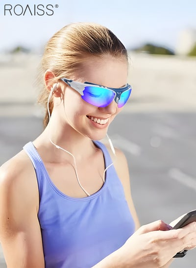 اشتري نظارة شمسية رياضية مستقطبة للرجال والنساء، نظارات حماية من الأشعة فوق البنفسجية 400 لركوب الدراجات، نظارات واقية من الرياح للبيسبول والجري والصيد والجولف، أزرق في السعودية