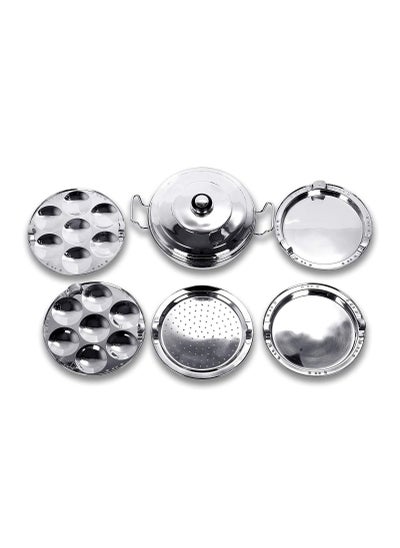 اشتري طباخ إيدلي من الفولاذ المقاوم للصدأ Multi Kadai Steamer مع لوحة 2 Idli 2 Dhokla 1 Patra Momos 3 in 1285 mm في الامارات