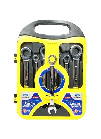 Buy Rachet Wrench Set Combination Wrench Spanner Set 8-19mm Ring & Open End Combination Spanners, Professional Repair Tool Set 7Pcs in Saudi Arabia