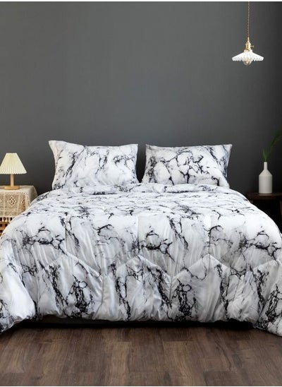 اشتري Comforter set of 4 pieces 220*240cm Marble Design White with Grey Color. في الامارات