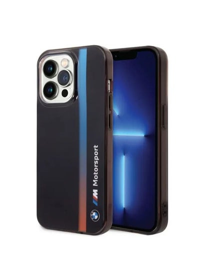 Buy BMW Motorsport Collection PC/TPU IML Case With Printed Tricolor Fading Stripe For iPhone 14 Pro Max - Black in UAE