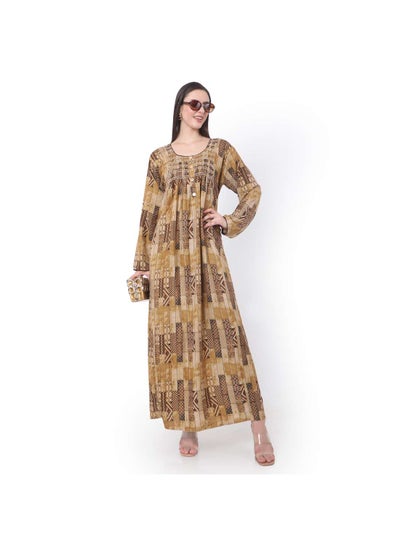 اشتري LONG PRINTED FRONT BUTTON STYLED LONG SLEEVE CASUAL ARABIC KAFTAN JALABIYA DRESSES في السعودية