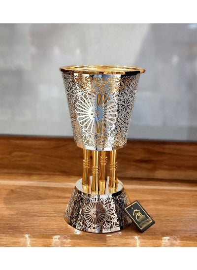 Buy Modern Luxury Incense Burner in Silver
 and Gold Color 24x13cm in Saudi Arabia