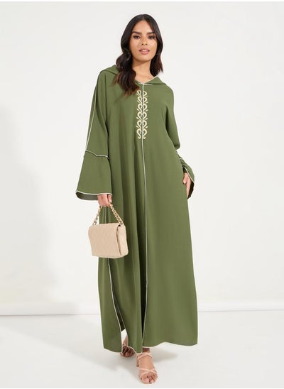 Buy Embroidered Cotton Mix Hooded Kaftan Maxi Dress in Saudi Arabia