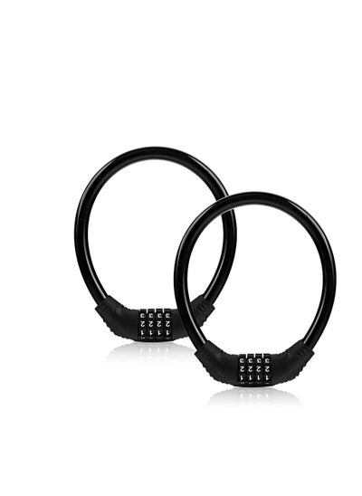 اشتري Bike Lock Cable, Bike Locks Heavy Duty Anti Theft, 2 Pcs Security 4 Digit Resettable Combination Bike Cable Lock, Portable Code Lock Cable for Bicycle, Black في الامارات