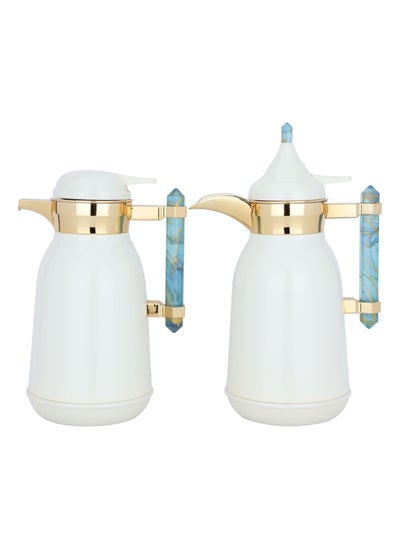 Buy Thermos Set Pearl Shawl Golden Mouth Cyan Marble Handle 2H in UAE