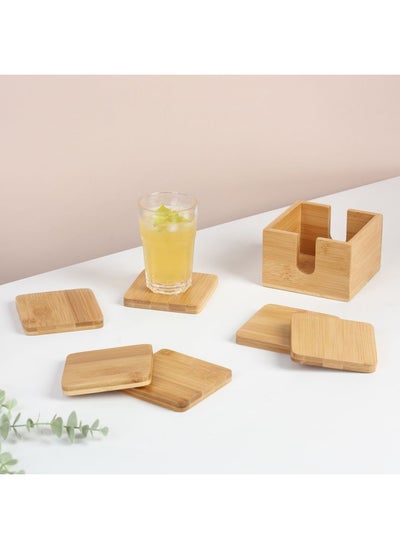 Buy Loretta 6-Piece Bamboo Coaster Set with Holder Bamboo Wooden Coasters for Drinks Saucers for Planters Tabletop Protection Housewarming Gift 10 X10 X1.2cm in UAE