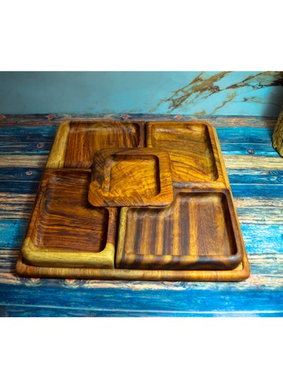 Buy A five-pointed square food or snack plate, hand-made, 100% natural colors, treated with olive oil in Egypt