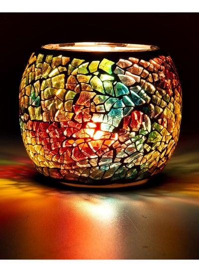 Buy Mosaic Glass Candle Holder/Tea Light Holder/Vase/Pen Holder, Romantic Handmade Shattered Glass Tea Light Candle Shade/Potted Plants Bowl for Home Decoration Wedding Party-Multi in UAE