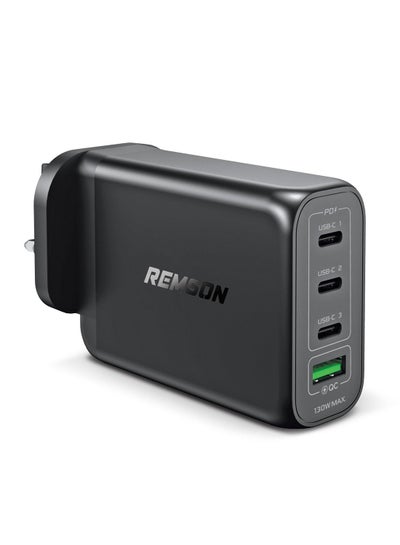Buy Remson 130W 4-Ports GaN Charger USB-C Power Wall Adapter Fast Charging PD 3.0 with USB-A Port Compatible with iPhone 13/13 Mini/13 Pro/13 Pro Max/SE/11/XR/XS, Samsung S22+/S22, MacBook Pro/Air, iPad and Laptops in UAE