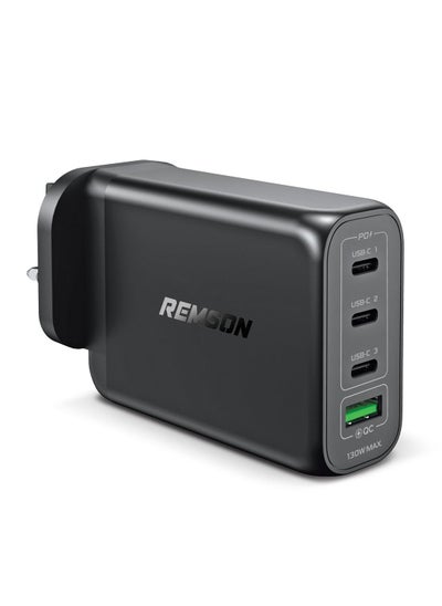 اشتري Remson 130W 4-Ports GaN Charger USB-C Power Wall Adapter Fast Charging PD 3.0 with USB-A Port Compatible with iPhone 13/13 Mini/13 Pro/13 Pro Max/SE/11/XR/XS, Samsung S22+/S22, MacBook Pro/Air, iPad and Laptops في الامارات