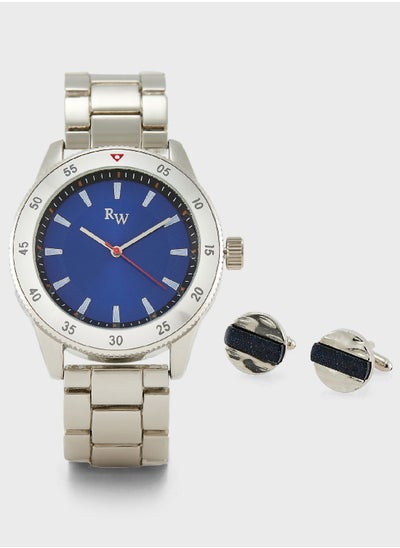 Buy Analogue Watch With Cuff Link Gift Set in UAE