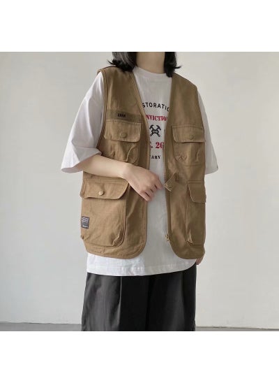 اشتري Summer waistcoat overcoat mens sleeveless retro street tide High Street Tide brand ins waistcoat Hong Kong style Young Personality ruffiansKhaki Khaki في الامارات