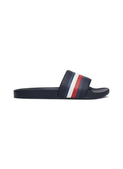 Buy Men's Signature Tape Pool Slides, Blue - faux leather in UAE