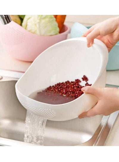 Buy Drain Basket Strainer Washing food Rice washer cleaning vegetables and fruits Rice washing Bowl white in UAE