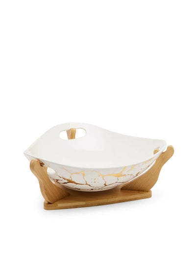 اشتري Fruit Bowl With Bamboo Tray White/Gold في الامارات