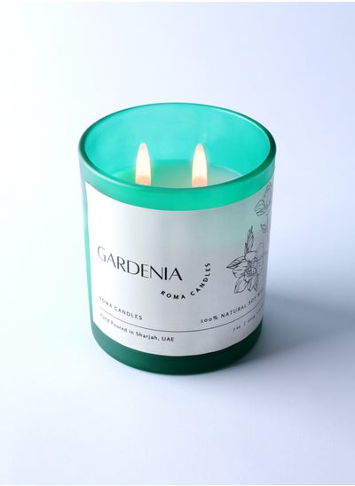 Buy Gardenia Scented Candle 200 ml, Double Wick, Aroma Hand Poured Natural candle - Roma Candles - White Floral - Last longing frosted glass Jar candle with lid Home Decor in UAE