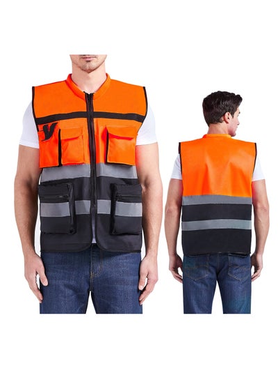 Buy High-Visibility Reflective Safety Vest with Sweat-Absorbent Collar, Fashionable Design, 360° Visibility, Multi-Pocket, Breathable Fabric - Ideal for Work & Outdoor Activities - XL in UAE