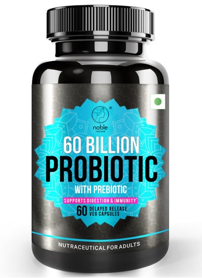 Buy Probiotic 60 Billion CFU, 10 Beneficial Strains, and Organic Prebiotics - Supports Digestion and Immunity for Women and Men - 60 Delayed Release Veg Capsules in UAE