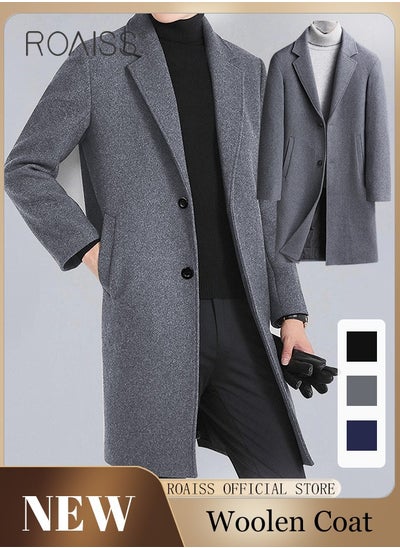 Buy Flannel Jackets for Men Winter Long Jacket Overcoat Stylish Wool Trench Coat Premium Winter Business Top Coat Single breasted tailored coat with a relaxed fit in UAE