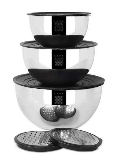 Buy Serenk Modernist 9 Pieces Stainless Steel Mixing and Storage Bowl Set with Grater in UAE